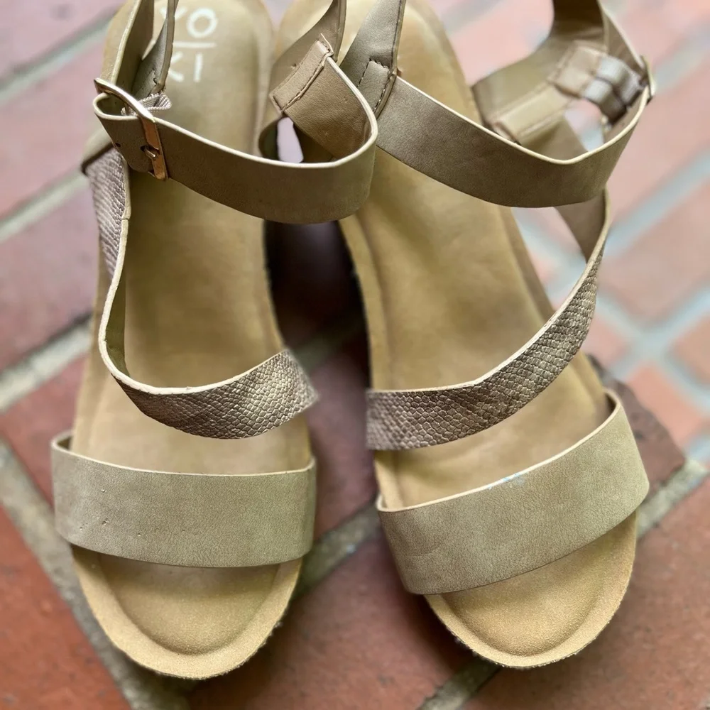 Yoki Beige Wedges with Buckle Strap. 10